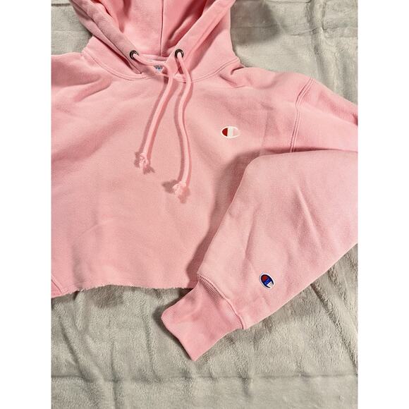 Champion Hoodie Womens XS Pink Crop Sport Pullover Sweatshirt Reverse Weave Y2K - Picture 3 of 10